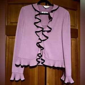 St. John Purple with Black Ruffle Sweater Set. Size 10